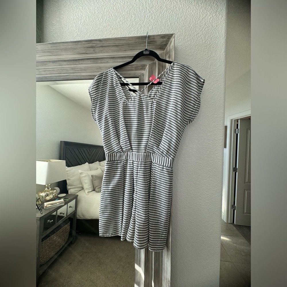 BCBGeneration, romper, denim/white stripe, small